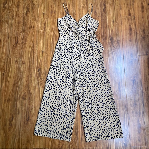 Cinthy Q Brown Animal Print Wide Leg Crop Jumpsuit Size Medium Casual Streetwear - Picture 1 of 14